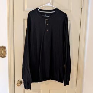 Hanes Men's Henley Black Cotton with Buttons Long Sleeve Tee Size 2XL